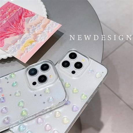 CUTECASE 可愛い立体ハート iPhone15pro/15promaxケース キラキララメ入り iPhone14pro/13promaxケース 黄ばまない 女子力アップ CM4291