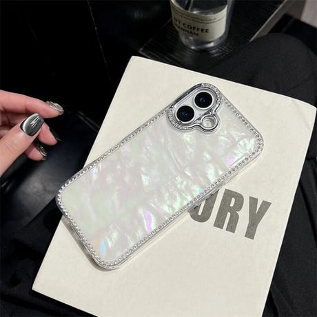 CUTECASE艶感シェル柄 iPhone16/16proケース 高級感 ジュエリー iPhone15promax/14/13カバー かわいい エレガントCM5343