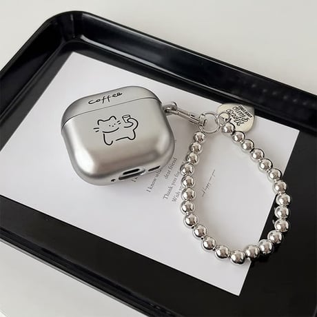 CUTECASE メッキ AirpodsPro3ケース 高級感シルバー Airpods4/3カバー AirpodsPro第2/1世代 ビーズストラップ ギフトにおすすめCM6362