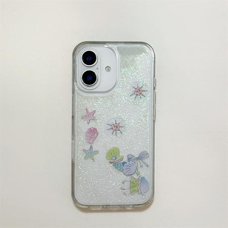 CUTECASE液体ラメ iPhone16pro/16ケース 動くヒトデ/シェル iPhone15pro/14/13promaxカバー 可愛い ギフトにおすすめ 夏に人気CM5481