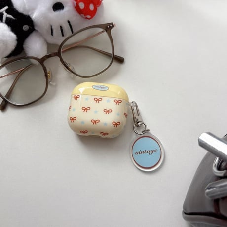CUTECASE リボン柄 Airpods Pro3ケース 淡黄色 Airpods 4/3カバー AirpodsPro2/1 キーホルダー付 韓国っぽ 可愛すぎ CM6075