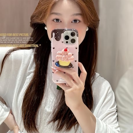 CUTECASE夏は涼しく韓国風 iPhone16pro/16ケース ハート柄 ケーキグリップ iphone15pro/14/13proカバー 可愛い 夏人気品CM5402