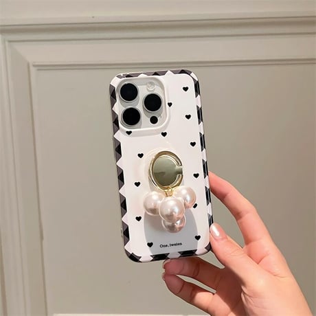 CUTECASEパールリング付 iPhone16Pro/16ケース ハート柄 iPhone15Pro/14Pro/13ケース 大人可愛い 上品 ガールズに人気 CM5424