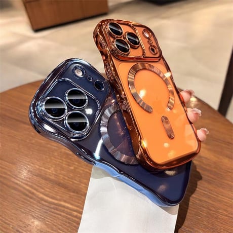 ウェーブ型 iPhone17pro/17ProMaxケース 落下防止 MagSafe対応 アイフォン17/Air/16proカバー 耐衝撃 メタリック レンズ保護 うねうね CM5734