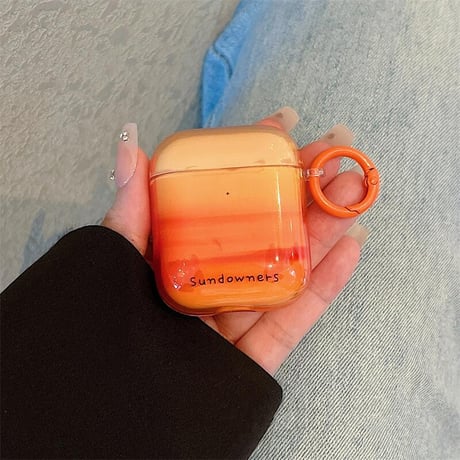 CUTECASE 夕焼け AirpodsPro3/４ケース グラデーションオレンジ Airpods3/Pro2ケース リング 可愛いギフトCM5676