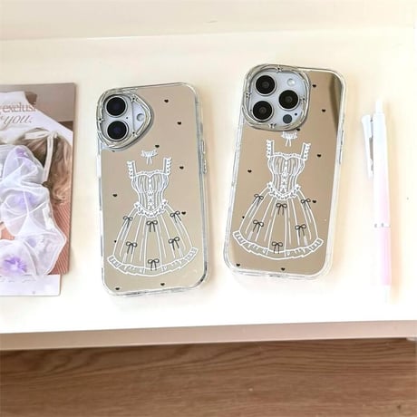 CUTECASEワンピース iPhone16pro/16カバー メイク直し鏡 iPhone15pro/14promax/13ケース 頑丈 上品 大人可愛い CM5310