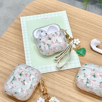 CUTECASE シェル風花柄 Airpods Pro3ケース 刺繍ハートキーホルダー Airpods 4/3カバーケース AirpodsPro2/1 オシャレ 高級感 CM6238