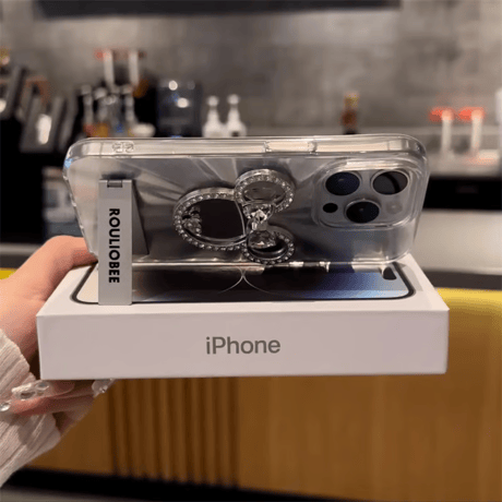 CUTECASEダイヤミラー iPhone16Pro/16Plusケース スタンド付 高透明iPhone15Pro/14Promax/13/12カバー 枠なし 丈夫黄ばまない CM4796