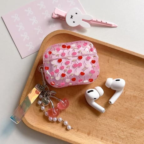 CUTECASE チェリー Airpods Pro3ケース キュート Airpods4/3カバー pro2/pro1 うねうね リング/キーホルダーCM6528