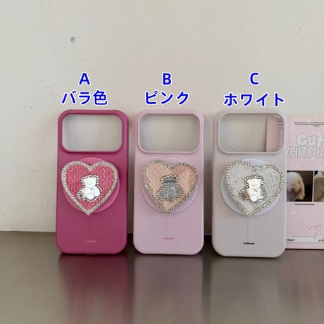 CUTECASE熊さんグリップ付 iPhone17/17Proケース MagSafe対応 iPhone17Promax/16Pro/15ケース シリコン製 丈夫 CM6119