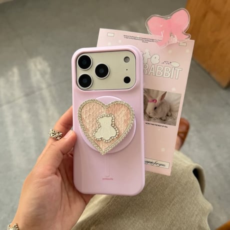 CUTECASE熊さんグリップ付 iPhone17/17Proケース MagSafe対応 iPhone17Promax/16Pro/15ケース シリコン製 丈夫 CM6119