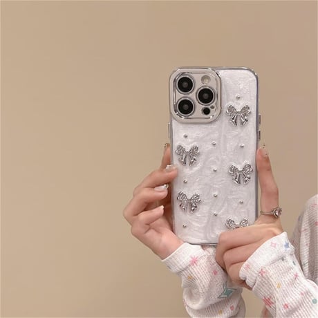 CUTECASE リボン iPhone15/15pro/15plusカバー ホワイト iPhone14/13pro/12ケース お洒落 可愛いCM4551