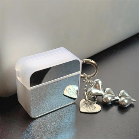 CUTECASEミラー Airpods4ケース ハートキーチェーン付 AirpodsPro2ケース airpods3/2カバー メイク直し鏡 女子力高い 丈夫 CM5280