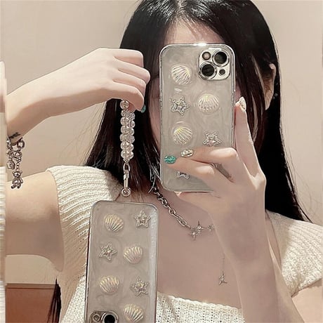 CUTECASE シェル iPhone15/15proケース チャーム付 iPhone14/13pro/12カバー キラキラ 女子力アップCM4540