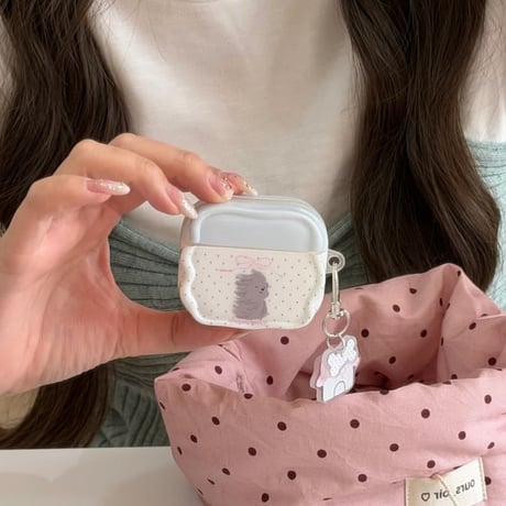 CUTECASE ワンチャン Airpods Pro3ケース うねうね Airpods 4/3カバーケース AirpodsPro2/1 家キーホルダー 水玉模様 CM6138