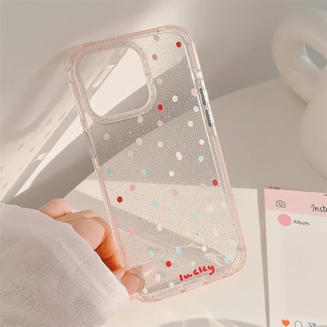 CUTECASE水玉模様 iPhone15/15proカバー キラキラ iPhone14pro/13promax/12ケース 可愛い 夏コーデにおすすめCM4469
