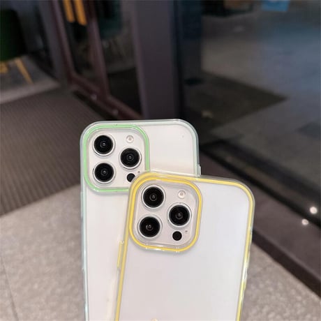 CUTECASEパステルカラー iPhone16/16Proカバー 指紋防止 半透明 アイフォン15promax/14/13カバー カラーライン シンプル風 CM5418