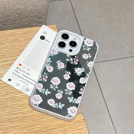 CUTECASE薔薇柄 ミラー iPhone16promax/16ケース 頑丈 iPhone15promax/14カバー 大人可愛い 女子力高い 夏秋に人気CM5471