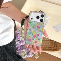 CUTECASE キラキラ花柄 iPhone17Pro/17ケース きれい iPhone17Promax/16Pro/15ケース かわいい 光沢感 春夏コーデCM6197