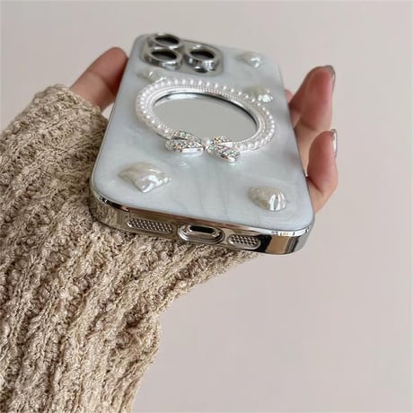 CUTECASE鏡 iPhone15/15proケース パール/宝石 アイフォン14/13pro/12ケース かわいい 女子力高いCM4486