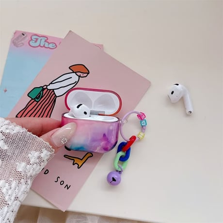 CUTECASE 大理石風 AirpodsPro3ケース グラデーションカラー Airpods4カバー AirpodsPro第2/1世代 光沢感 キーホルダー付CM6510
