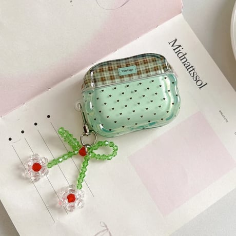 CUTECASE 薄荷緑 Airpods Pro3ケース ハート柄 うねうね Airpods4/3カバー pro2/pro1 リング/キーホルダー 大人可愛い CM6251