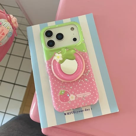 CUTECASE ストーベリーミラーグリップ iPhone17pro/17ケース MagSafe対応 iPhone16pro/15ケース 美味しそう 可愛いCM6006