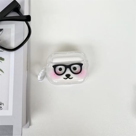 CUTECASEメガネ掛け熊 Airpods4ケース かわいい AirpodsPro2ケース airpods3/2カバー リング付 ギフトにおすすめ CM5315