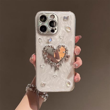 CUTECASE ハートミラー iPhone15pro/16ケース ジュエリー おしゃれ iPhone14pro/13/12proカバー 女子力高い CM4601