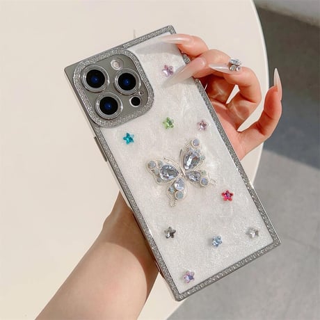 CUTECASEスクエア iPhone16pro/16ケース リボン/蝶 iphone15/14pro/13proカバー ジュエリー 女子力アップ 高級感CM5259
