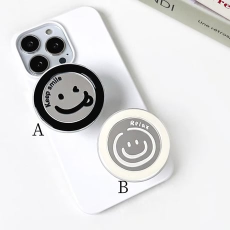 CUTECASE 笑顔ミラー 鏡スマホグリップ お揃い シック スタンド 可愛い 粘着タイプ 可愛い 実用 全機種対応 ギフトにおすすめCM3946