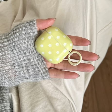 CUTECASE 抹茶色 AirpodsPro3ケース 白花 エアポッズ4/3 AirpodsPro2/Proカバー キーホルダー/リング ギフトにおすすめ CM5756