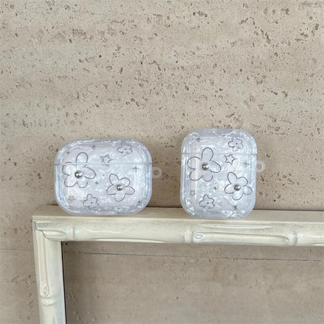 CUTECASE花柄 Airpods 4ケース ハートストラップ Airpodspro2/proカバー Airpods第3/2世代 かわいい シェル風 プレゼントにおすすめCM5065