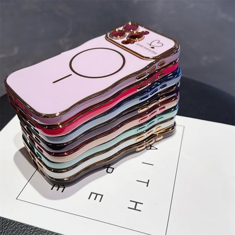 CUTECASEうねうねライン iPhone16e/16proケース Magsafe対応 ハート柄 iPhone15pro/14/13/12カバー 頑丈 涼しい感じ 人気CM5359