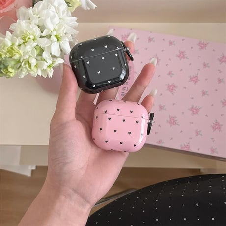 CUTECASEハート柄 Airpods 4ケース リボンキーホルダーとリング付 Airpods3/Pro2ケース airpodsproカバー 可愛い 女子力高いCM5093