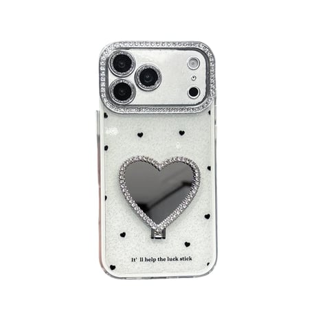 CUTECASE ミラーリングスタンド付 iPhone17Pro/17ケース カメラカバー付き iPhone16Pro/15/14ケース ハート柄 2層構造CM6256