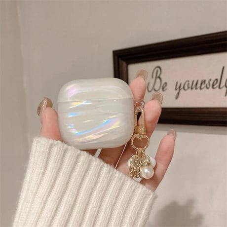 CUTECASEシェル柄 Airpods第4世代ケース 虹色の雲 パールハートキーホルダー Airpods3/Pro2ケース airpodsproカバー 上品 高級感 可愛いCM5111