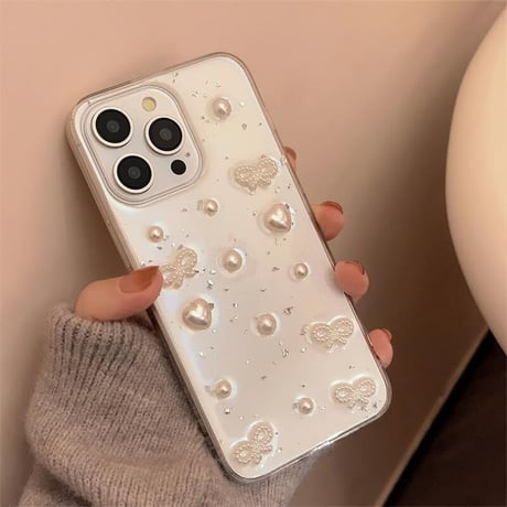 CUTECASEリボン/ハート iPhone16/15proケース クリア iPhone14/13pro/12ケース 大人可愛い 黄ばまないCM4693