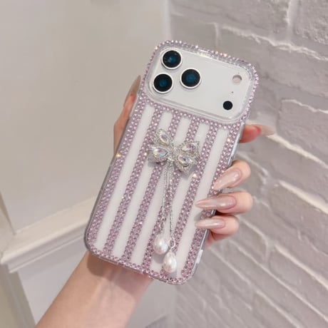 CUTECASE ジュエリー iPhone17Promaxケースフリンジダイヤリボン iPhone16Pro/15/14ース 豪華 リボンストラップ付CM6521