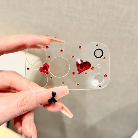 CUTECASEレッドダイヤ カメラ保護カバー キラキラ iPhon17ProMax/17Pro/17/Air 可愛い ハンドメイド 女子力アップ CM6100