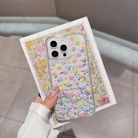 CUTECASE動く液体 iPhone16/16proケース 蝶々 キラキラグリッター入り iPhone14/13pro/12カバー 大人可愛い 夏に人気 人気CM5250