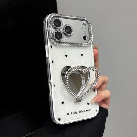 CUTECASE ミラーリングスタンド付 iPhone17Pro/17ケース カメラカバー付き iPhone16Pro/15/14ケース ハート柄 2層構造CM6256