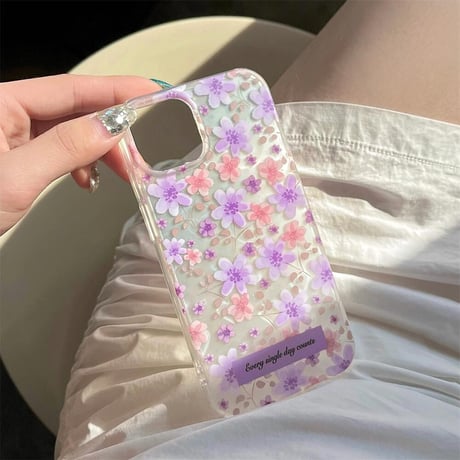 CUTECASE 花柄 iPhone15pro/15ケース パープルカラー iPhone14promax/13pro/12ケース かわいい 女子力アップCM4444