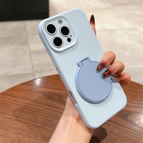CUTECASEスタンド機能鏡付 iPhone16Pro/16plusケース パステルカラー iPhone15promax/14/13カバー 多機能 シンプル カメラ保護 CM5421