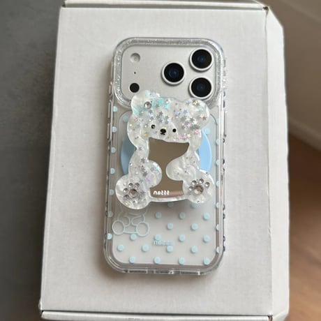 CUTECASE 鏡を持ったクマちゃんグリップ iPhone17pro/17ケース MagSafe対応 iPhone16/15promax/14ケース かわいい 多機能便利CM6284