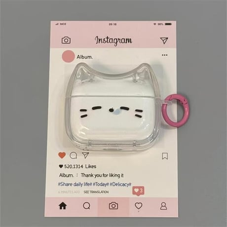 CUTECASE耳付 かわいい眠そうな猫Airpods 4ケース 透明 Airpodspro2/proカバー リング付 Airpods第3/2世代 かわいい プレゼントにおすすめCM5056