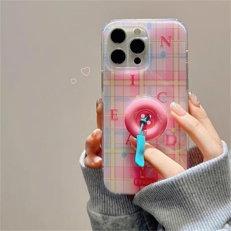 CUTECASE ボタングリップ付 iPhone16/16proケース スタンド機能 アイフォン14/13pro/12ケース ピンク 可愛いCM4575