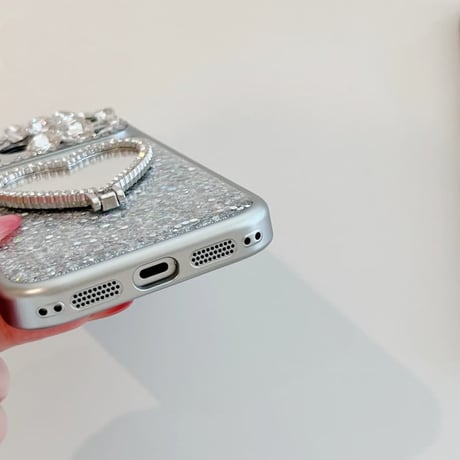 CUTECASE ハート型ミラーリングスタンド iPhone17Pro/17ケース ダイヤデコ iPhone16Pro/15/14ケース キラキラ感 可愛い 美しいCM6267