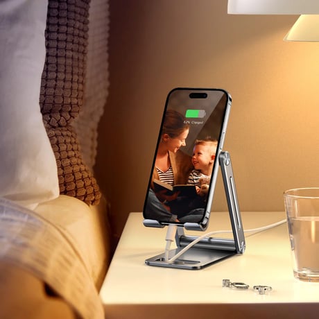 携帯電話ホルダーとタブレット用のアルミ合金ポータブル折りたたみスタンドデュアル折りたたみ式携スタンド、完全に調整可能な折りたたみ式デ、iPhone ，iPadすべての電話に対応CT1