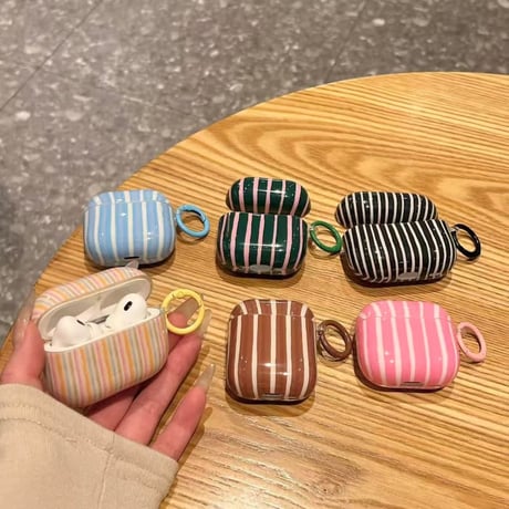 CUTECASE ストライプ柄 AirpodsPro3ケース オシャレ Airpods4カバー AirpodsPro2/Pro1カバー リング付き シック ギフトにおすすめCM6151